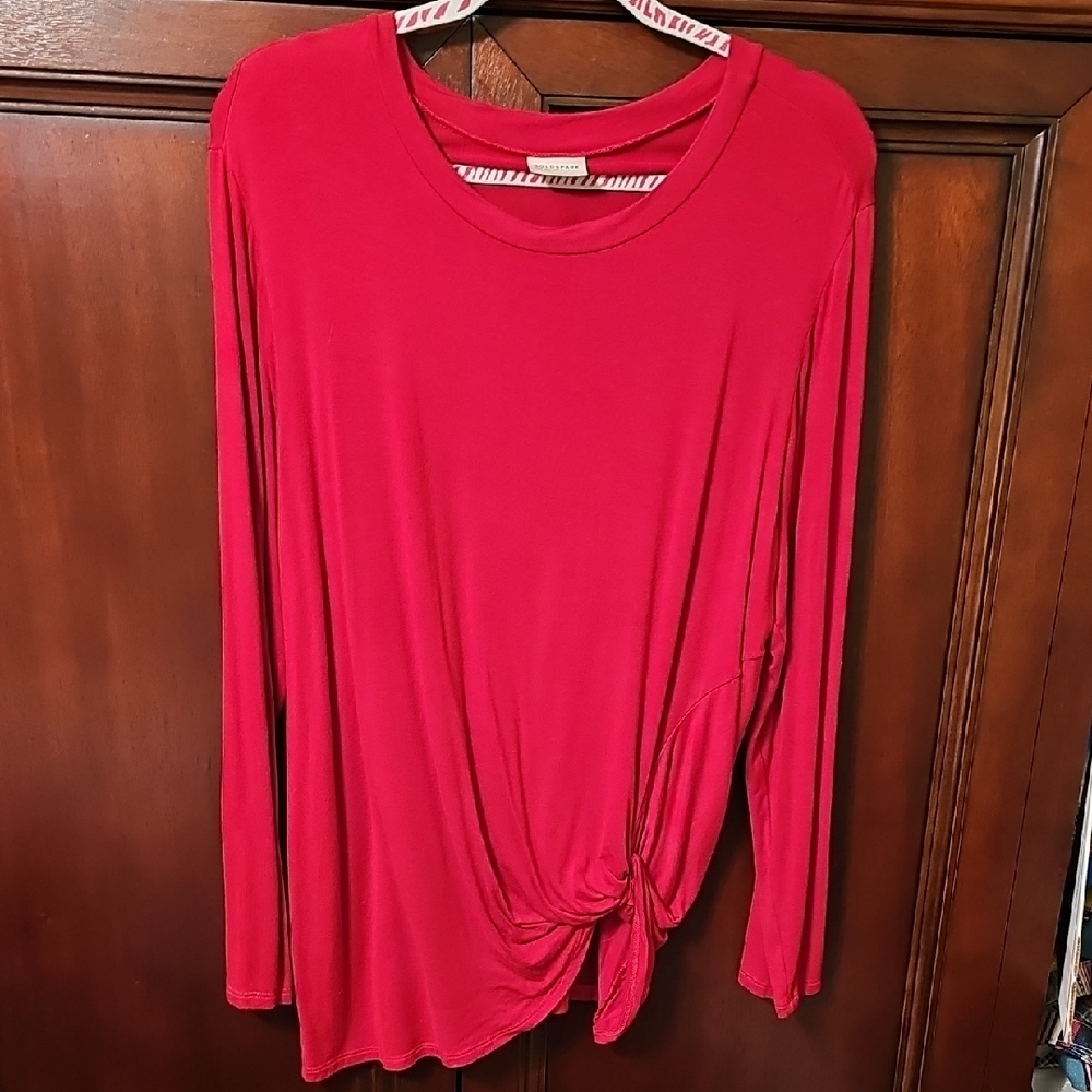 Elegant Red Long Sleeve Top with Knot Detail
